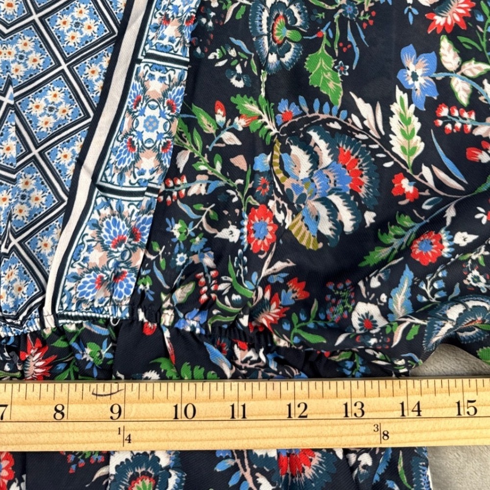 Her Bottari Blouse Womens Small Navy Floral Kimono Sleeve Peplum EUC - Picture 6 of 9